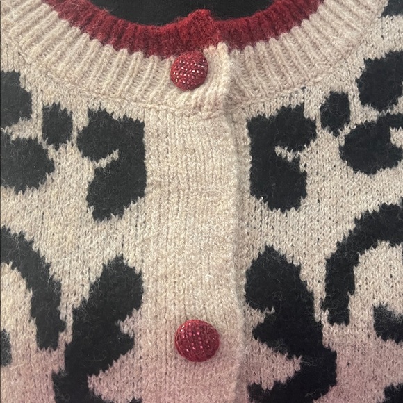 Black and Cream Leopard Print Sweater with Red Trim - Picture 10 of 10
